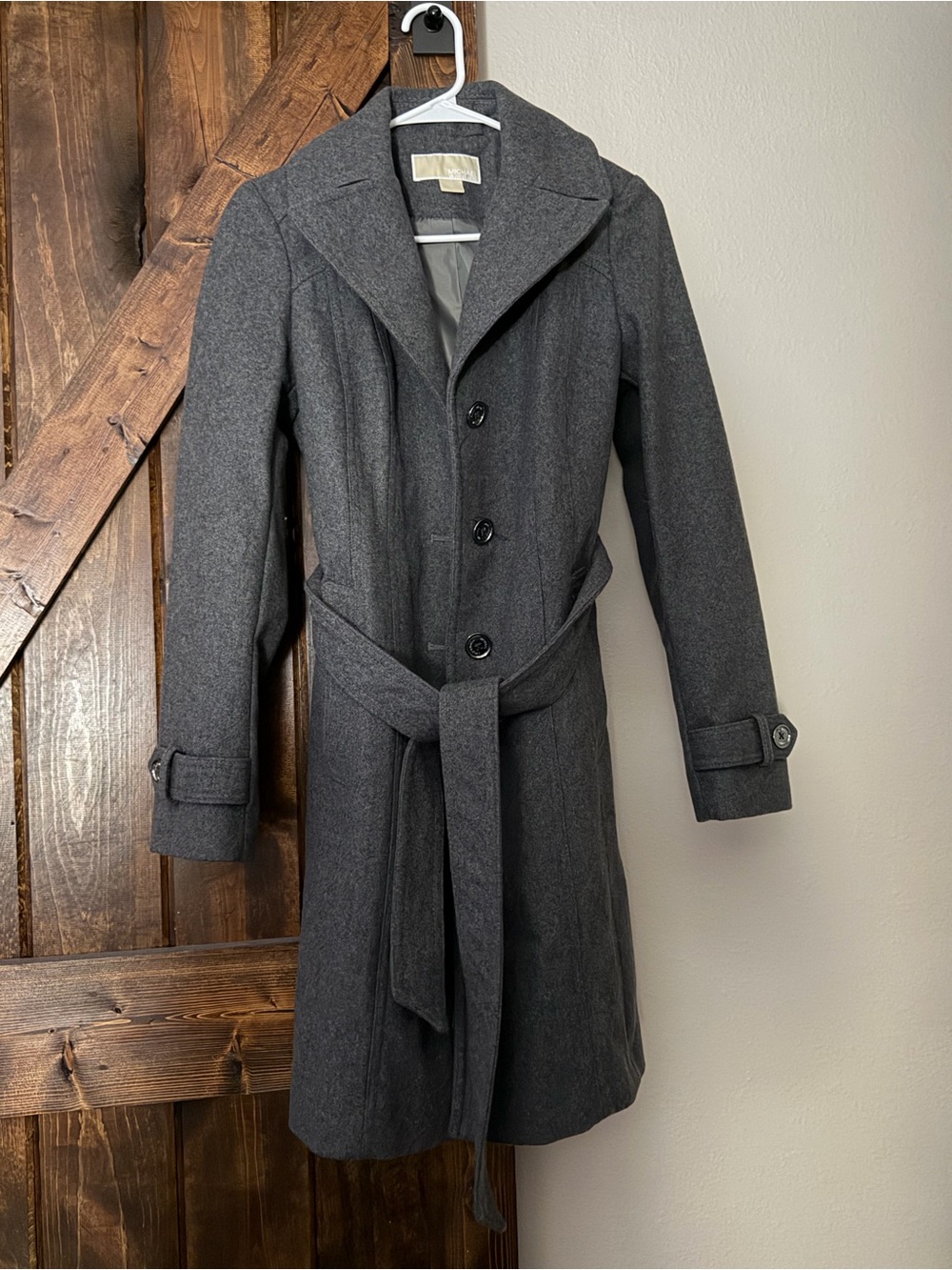 Michael Kors Dark Gray Belted Wool Trench Coat